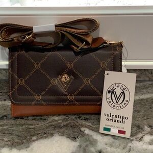 Valentino Orlandi Brown and Tan Crossbody Bag with Quilted Leather
